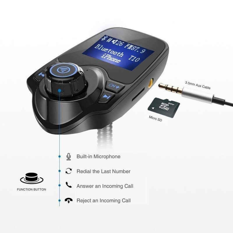 Bluetooth ver.T10 Transmetteur FM AGETUNR Sans fil pour voiture