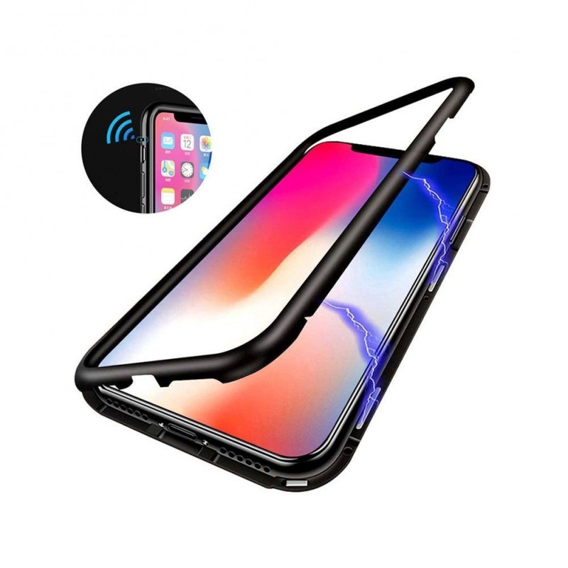 iPhone XS max Coque métallique Magnétique avec protection en verre au dos