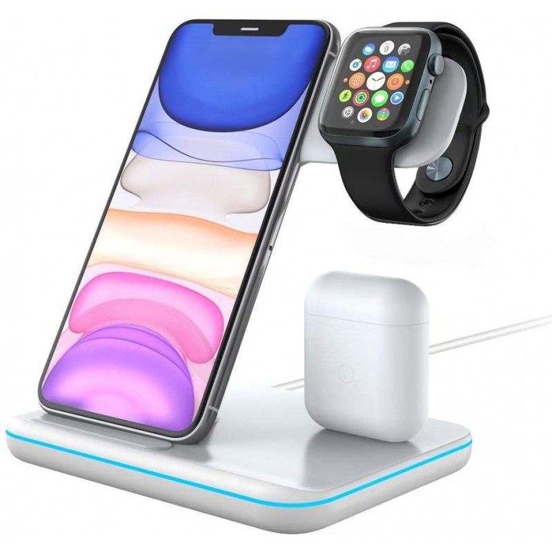 Power Technologie - Base Socle Chargeur 3 en 1 Compatible avec iPhone,  AppleWatch, Airpods, Chargeur Induction 10W, Chargeur Compatible avec Apple  Watch et Berceau de Charge Compatible avec Airpods : : High-Tech