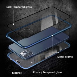 iPhone 12 Pro/12-Coque Magnétique double Face Verre Bleu