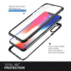 iPhone Xs/X-Coque métallique Magnétique avec protection en verre devant/derrière