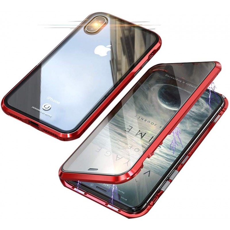 iPhone Xs/X-Coque métallique Magnétique avec protection en verre devant/derrière