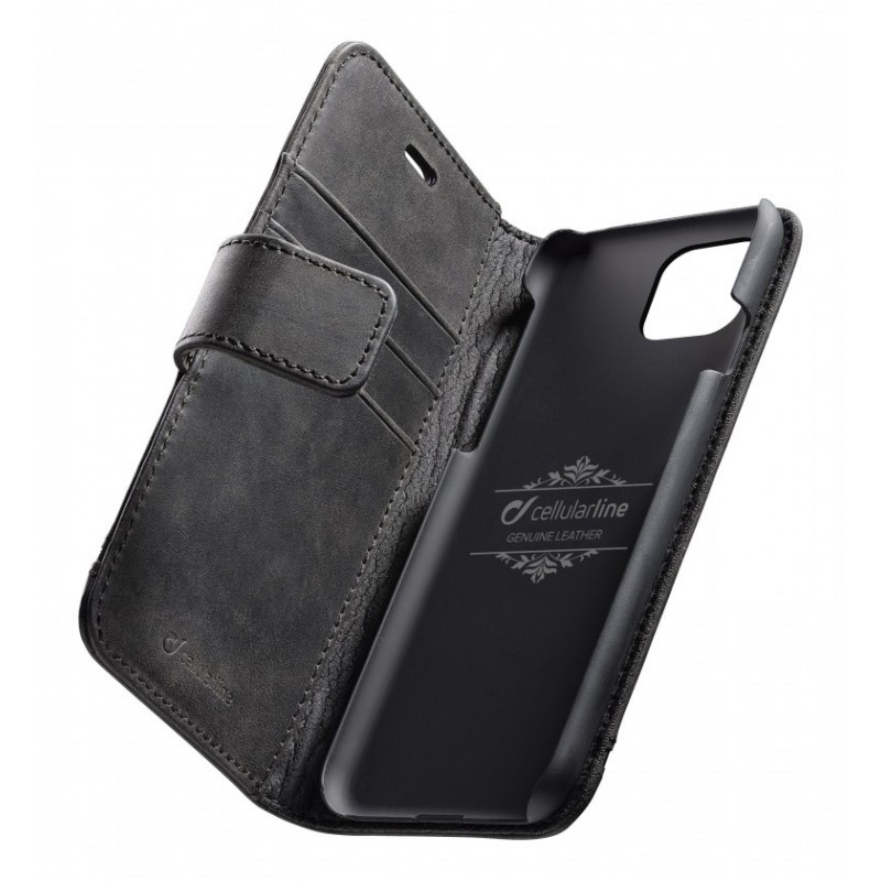 iPhone 12 pro /12 - Étui au format livre en cuir véritable avec poches cellularline