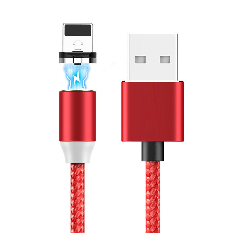 Câble de recharge USB lightning LED magnétique tressé - Rouge