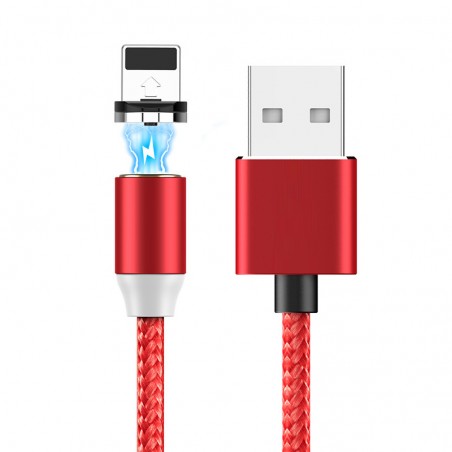 Câble de recharge USB lightning LED magnétique tressé - Rouge