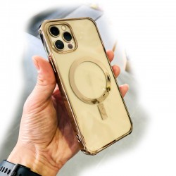iPhone 12 pro/12 - Coque Transparente magsafe bord doré avec Cercle magnétique intégré