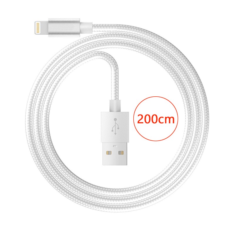 Câble lightning nylon Tressé 200cm Cable Chargeur et Synchronisation pour iPhone