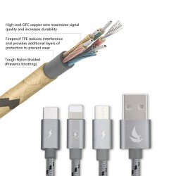 Câble de chargement USB 3 en 1 - Haute vitesse - 0,35 m Type C golden