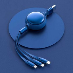 Câble de Charge rétractable Multi USB  3 en 1 - Bleu