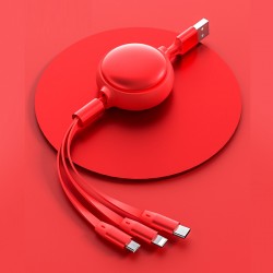 Câble de Charge rétractable Multi USB  3 en 1 - Rouge