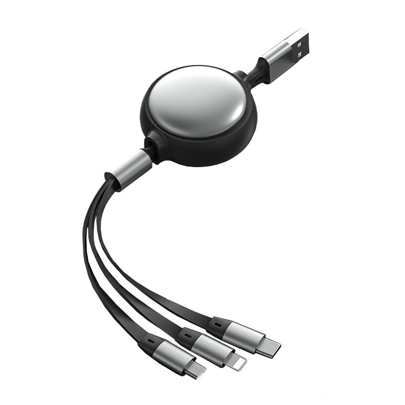 Câble de Charge rétractable Multi USB  3 en 1 - Gris