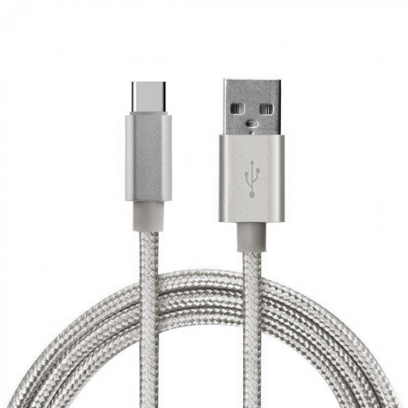 Câble USB Type C en Nylon 2A - Argenté 100cm