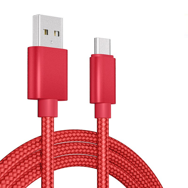 Câble USB Type C en Nylon 2A - Rouge 100cm