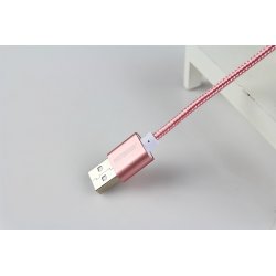 Câble lightning nylon ROSE Chargeur et Synchronisation pour iPhone - Rose