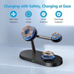 Chargeur sans Fil Magnétique 4 en 1, Qi Station de Chargeur Mag-Safe