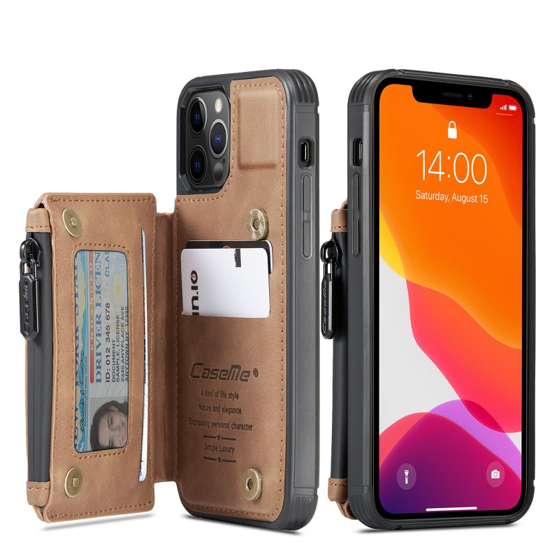 iPhone 13 Pro - Coque resistante avec portemonnaie Brun Nouveautés 2021