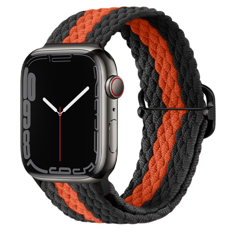 Apple watch 7/6/5 45/44/42mm - Bracelet nylon double couleur Noir/orange