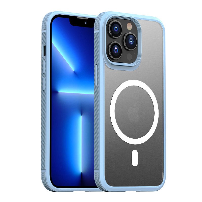 iPhone 13 pro Max - Coque Transparente magsafe bord Bleu Alpin avec Cercle magnétique intégré