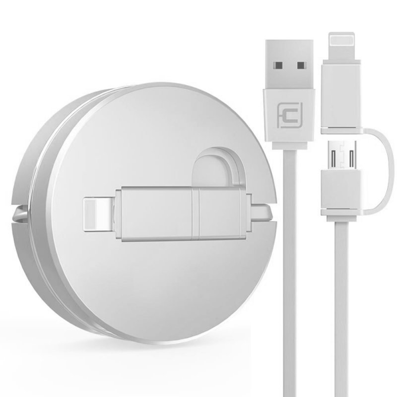 Câble chargeur rétractable IOS&Micro USB CAFELE 1.3m-Blanc