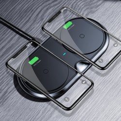 Baseus 10W Dual Qi sans fil rapide en alliage de zinc base de chargeur pour iPhone Xs max 8 Plus S8 S9 Mix 2s - Noir