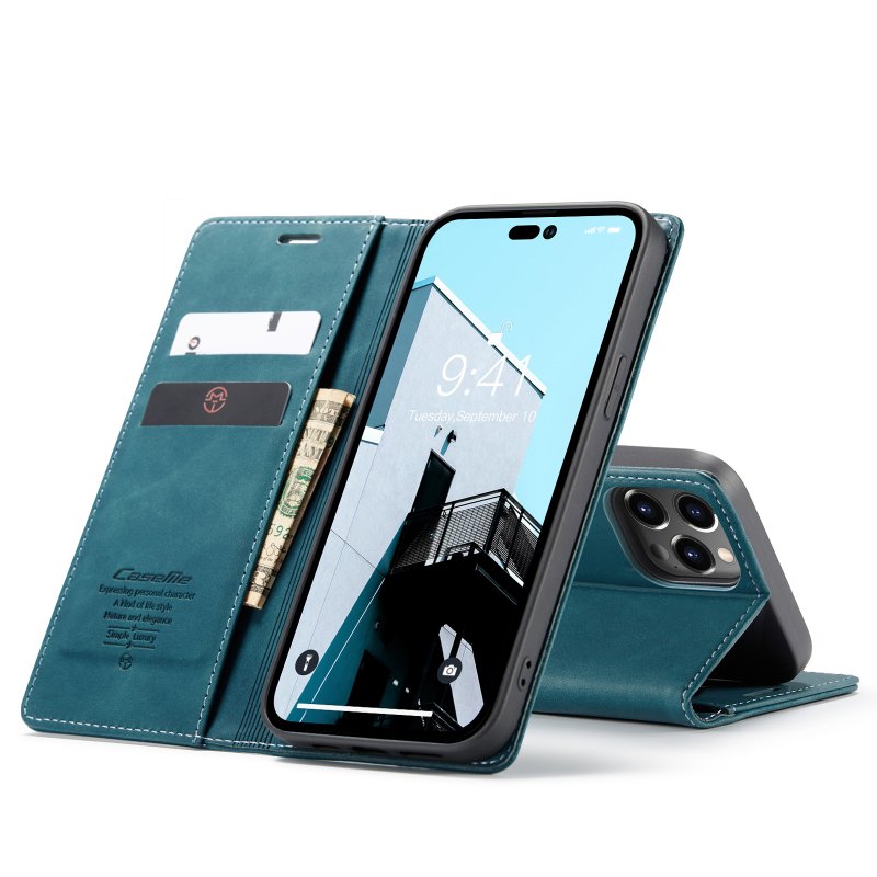iPhone 14 Pro - Etui clapet portefeuille Bleu caseme