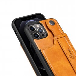 iPhone 14 Pro - Coque en cuir Noir avec la pochette et la poignée