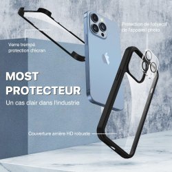 Coque iPhone 12 /12Pro, Antichoc Housse avec Protection écran Verre Trempé et Protecteur de Caméra
