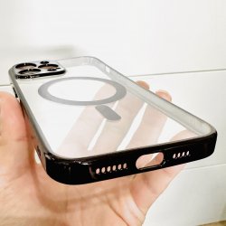 iPhone 11 Pro Max - Coque Transparente magsafe bord Noir avec Cercle magnétique intégré