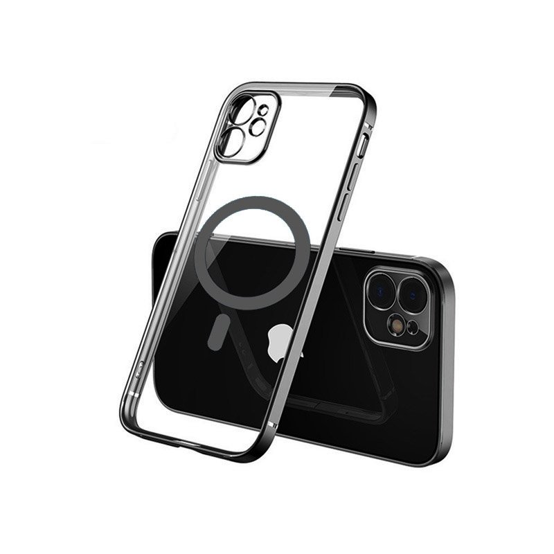 iPhone 12 - Coque Transparente magsafe bord Noir avec Cercle magnétique intégré