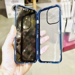 iPhone 13 Pro Max - Coque Magnétique anti espion double Face Verre - bleu foncé