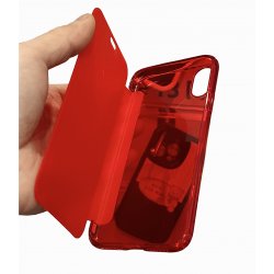 iPhone Xs/X - Coque FLIP CASE à Rabat couverture tactile avec verre trempé intégré - rouge