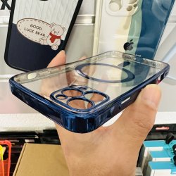 iPhone 12 Pro Max - Coque Transparente magsafe bord Bleu avec Cercle magnétique intégré