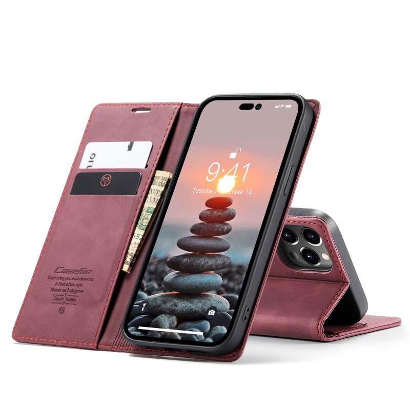 iPhone 14 Pro Max - Etui clapet portefeuille Bleu caseme rouge