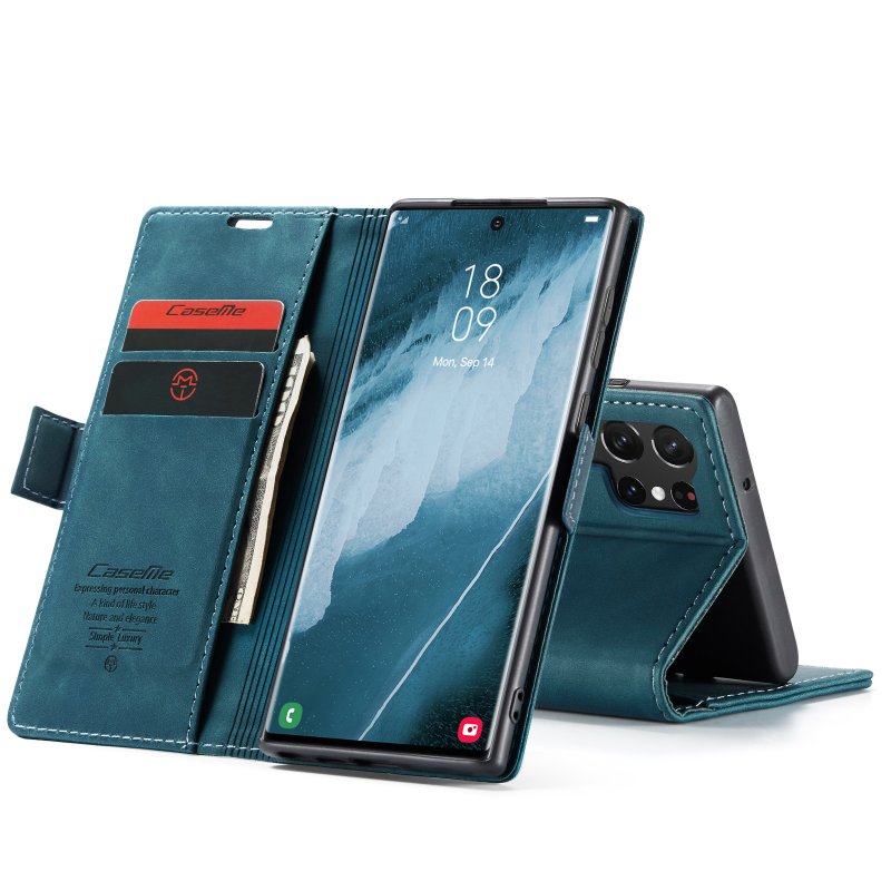 Galaxy S23 Ultra - étui support rétro avec pochettes Bleu