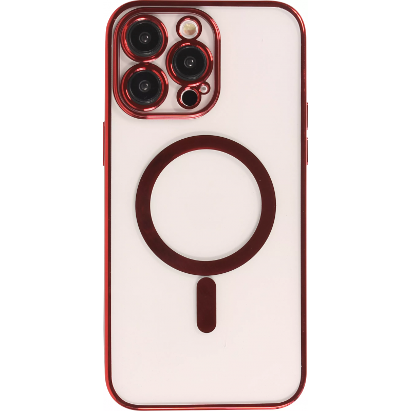 iPhone 14 Pro Max - Coque Transparente magsafe bord rouge avec Cercle magnétique intégré