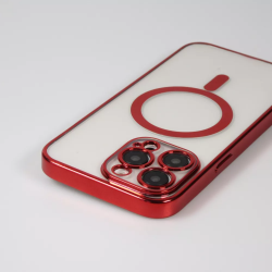 iPhone 14 Pro Max - Coque Transparente magsafe bord rouge avec Cercle magnétique intégré