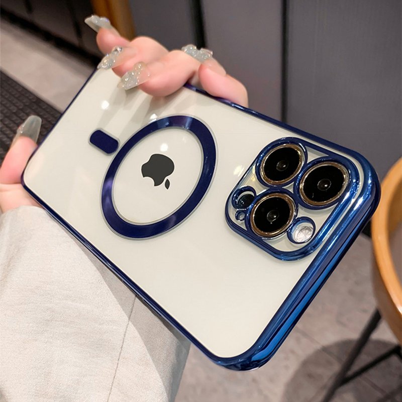 Coque Silicone Pour IPhone 14 Pro Max 13 12 11 Avec Support Magnétique - Bleue - Neuf
