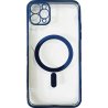 iPhone 14 Pro Max - Coque Transparente magsafe bord bleu avec Cercle magnétique intégré