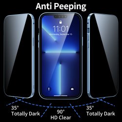 iPhone 14 Pro - Coque Magnétique anti espion double Face en Verre -Noir