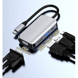 Adaptateur USB C HUB 4 en 1 vers HDMI+VGA+USB3.0+PD