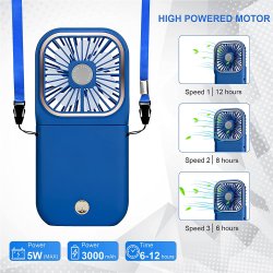 Ventilateur USB pliable portable rechargeable - Bleu