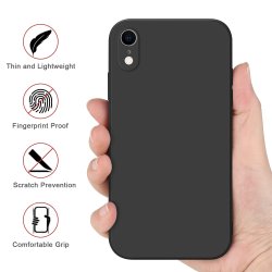 iPhone XR - Coque pour iPhone XR, Coque en Silicone Liquide Ultra Fine avec Doublure en Tissu Microfibre Doux- Noir