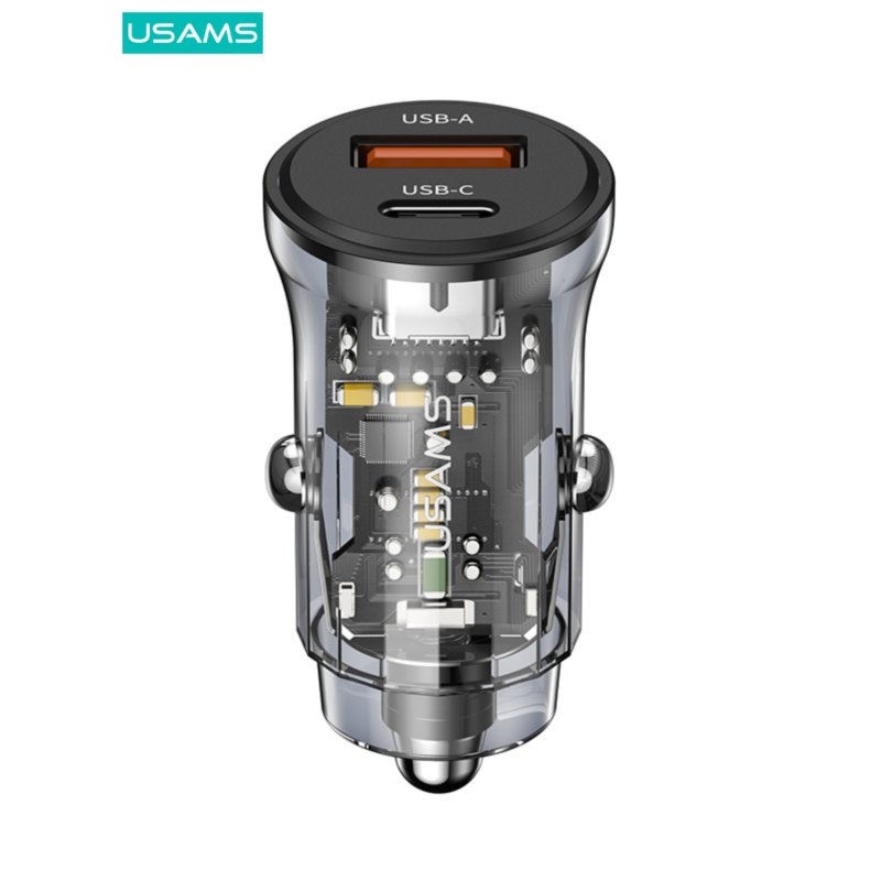 chargeur de voiture allume-cigare transparente un à deux, 30w, tête de charge rapide, chargeur de voiture multifonctionnel