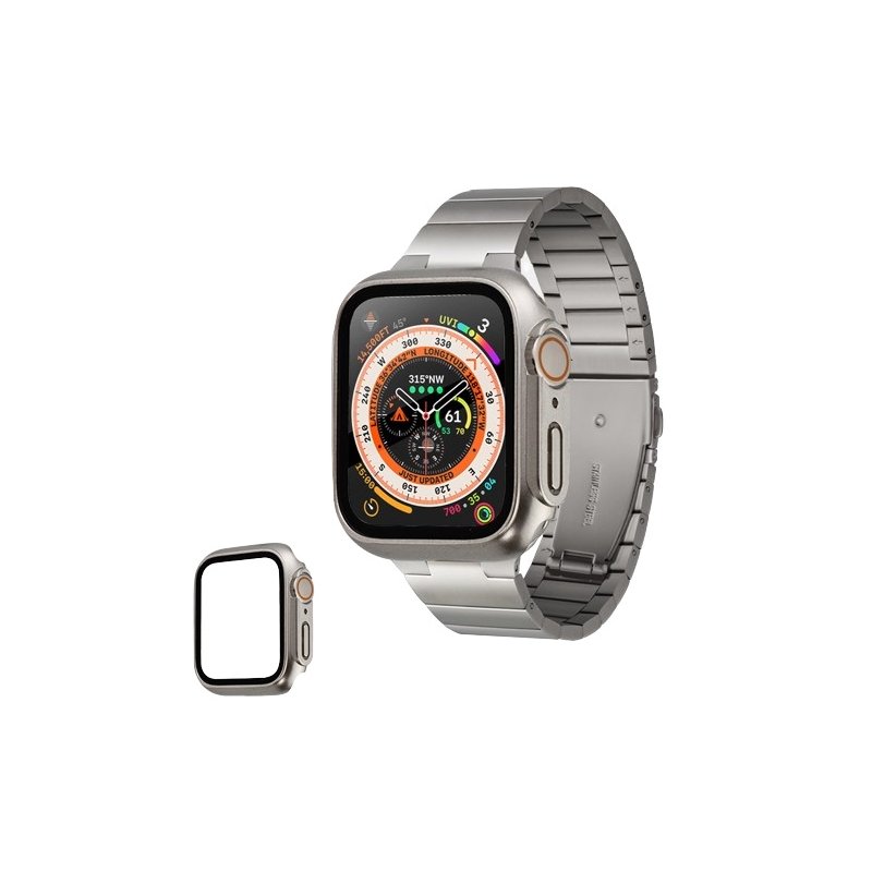 Apple watch 45mm/44mm - Bracelet métal de lux titan gris (protection écran cadre offerte)