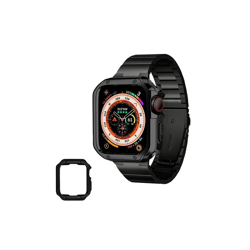 Apple watch ultra 49mm - Bracelet métal de lux Noir (protection cadre souple offerte)