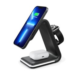 Support de chargeur magnétique iPhone apple watch et airpods Dock magsafe 3 en 1 Blanc/Noir