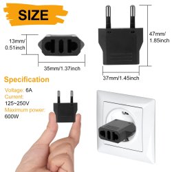 Kit de 2 Plug Adapter US to Europe  - Type C European Travel Adapter, Wall Plug Power Converter for Europe Noir blanc