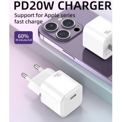 Chargeur 20 W Bloc d'alimentation USB-C iPhone 15/14/13/12/11 iPad pro/iPad Mini