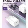 Chargeur 20 W Bloc d'alimentation USB-C iPhone 15/14/13/12/11 iPad pro/iPad Mini