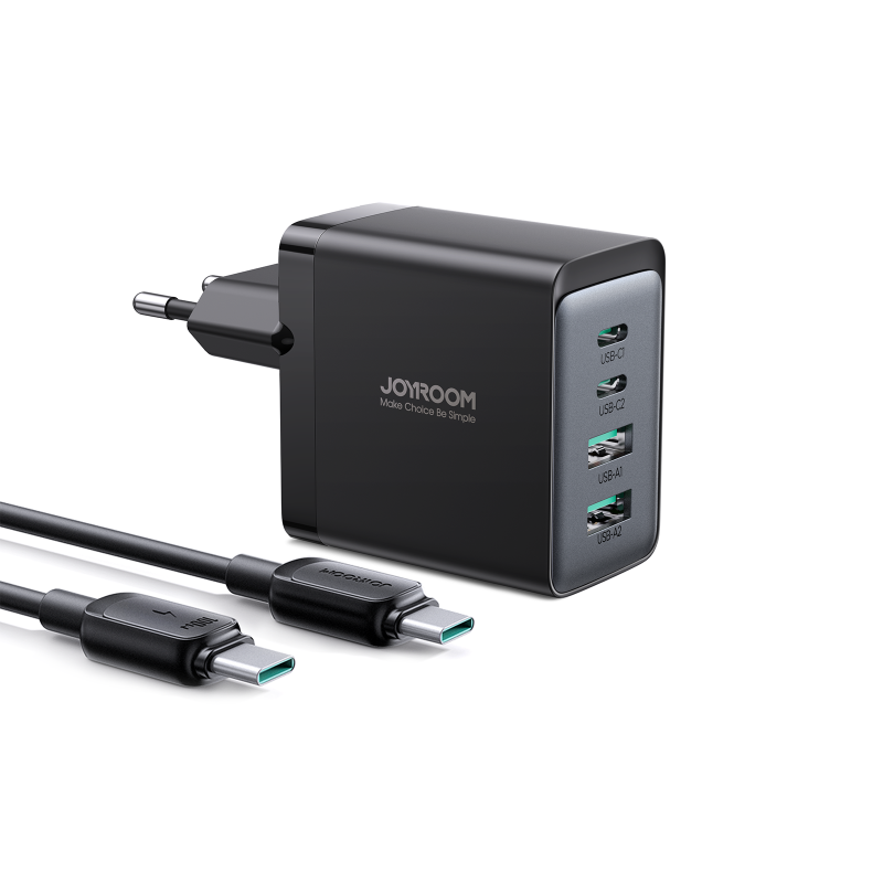Joyroom chargeur GaN 67W 4 ports (2x USB, 2x USB C) noir (TCG02) + câble USB C - USB C 100W 1.2m